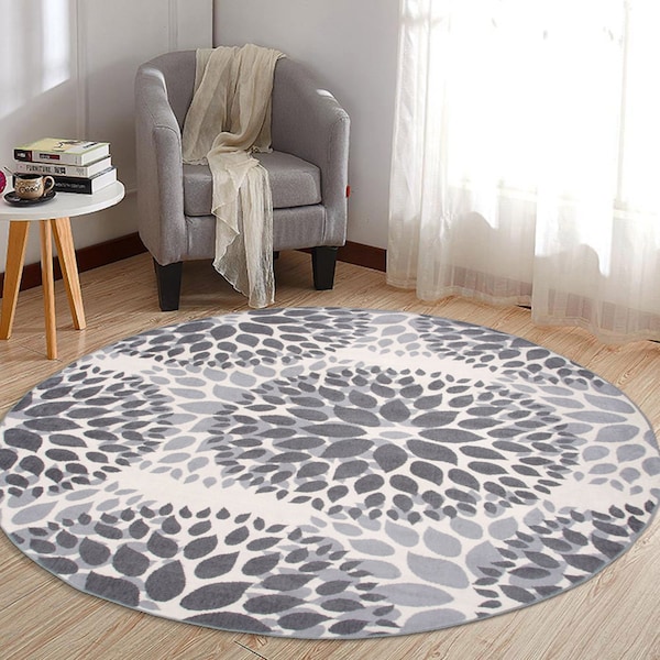 World Rug Gallery Modern Floral Circles Design 6'6'' x 9' Gray Area Rug - 9099GRAY6X9