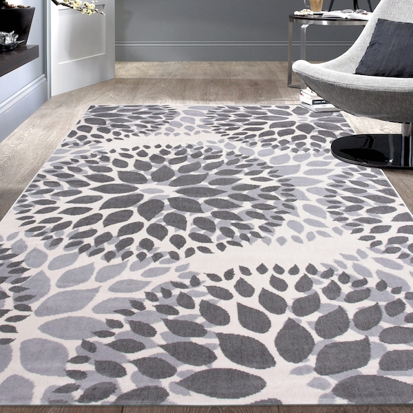 World Rug Gallery Modern Floral Circles Design 6'6'' x 9' Gray Area Rug - 9099GRAY6X9