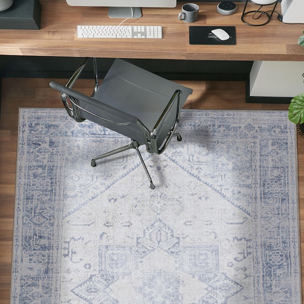 World Rug Gallery Medallion Boho Machine Washable Blue Area Rug 8'4''x11'6'' - 5054BLUE9X12