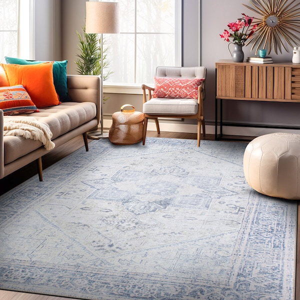 World Rug Gallery Medallion Boho Machine Washable Blue Area Rug 8'4''x11'6'' - 5054BLUE9X12
