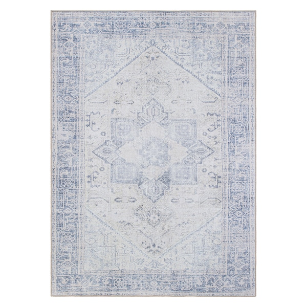 World Rug Gallery Medallion Boho Machine Washable Blue Area Rug 8'4''x11'6'' - 5054BLUE9X12