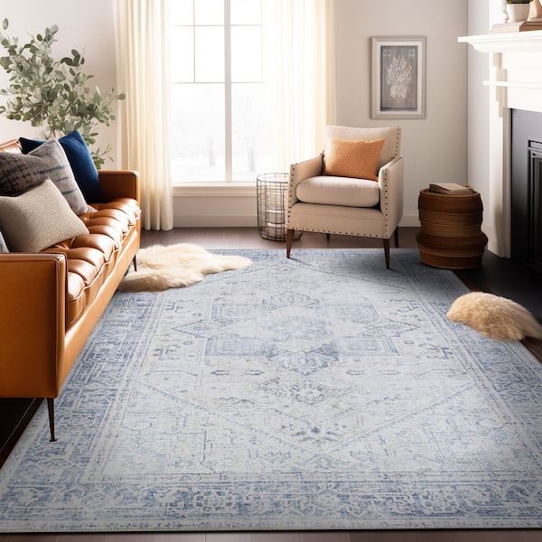 World Rug Gallery Medallion Boho Machine Washable Blue Area Rug 8'4''x11'6'' - 5054BLUE9X12