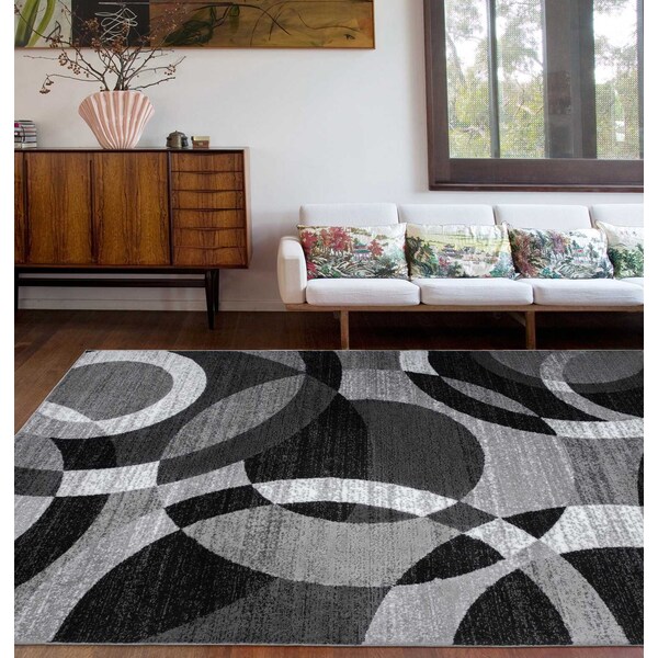 World Rug Gallery Contemporary Abstract Circles Soft Area Rug 9' x 12' Gray - 105GRAY9X12