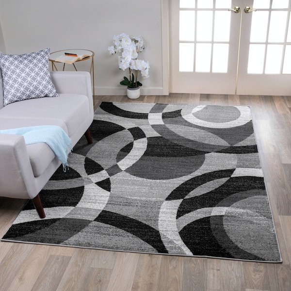 World Rug Gallery Contemporary Abstract Circles Soft Area Rug 9' x 12' Gray - 105GRAY9X12
