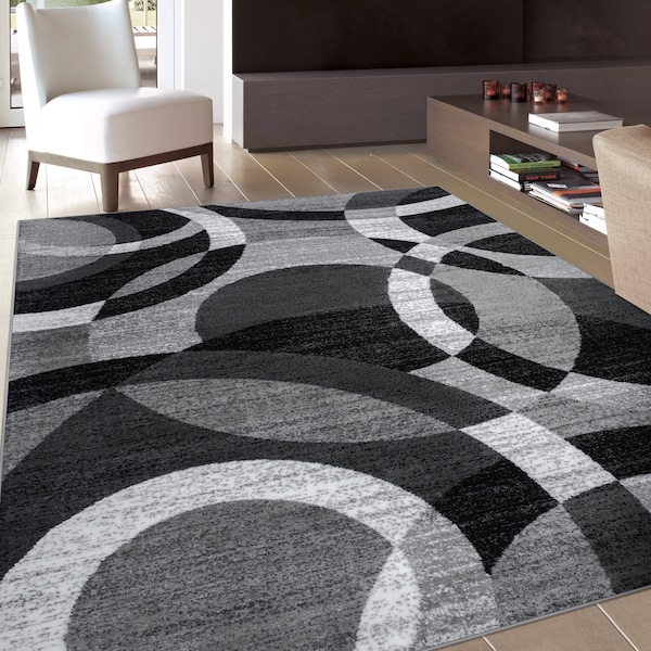 World Rug Gallery Contemporary Abstract Circles Soft Area Rug 9' x 12' Gray - 105GRAY9X12