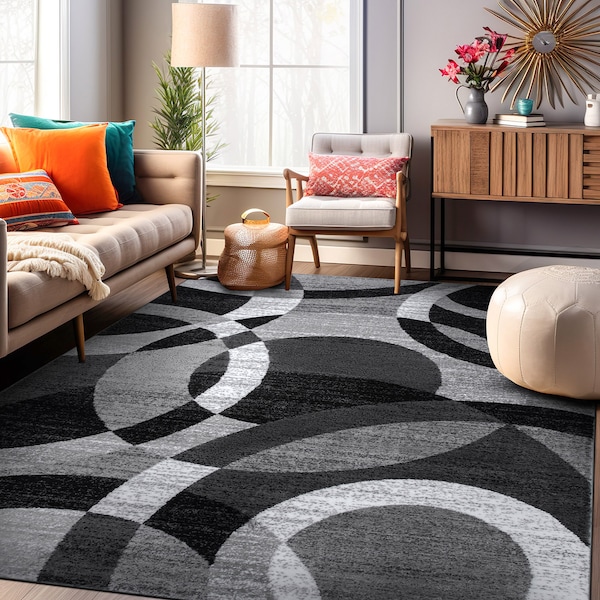 World Rug Gallery Contemporary Abstract Circles Soft Area Rug 9' x 12' Gray - 105GRAY9X12