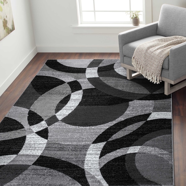 World Rug Gallery Contemporary Abstract Circles Soft Area Rug 9' x 12' Gray - 105GRAY9X12
