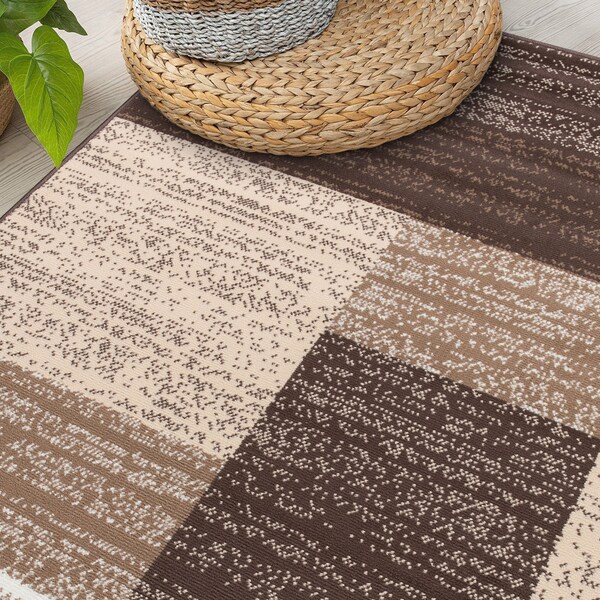 World Rug Gallery Contemporary Distressed Boxes Soft Area Rug 5' x 7' Brown - 3005BROWN5X7