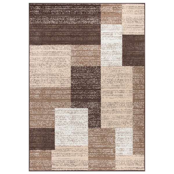 World Rug Gallery Contemporary Distressed Boxes Soft Area Rug 5' x 7' Brown - 3005BROWN5X7