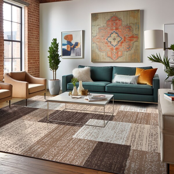 World Rug Gallery Contemporary Distressed Boxes Soft Area Rug 5' x 7' Brown - 3005BROWN5X7