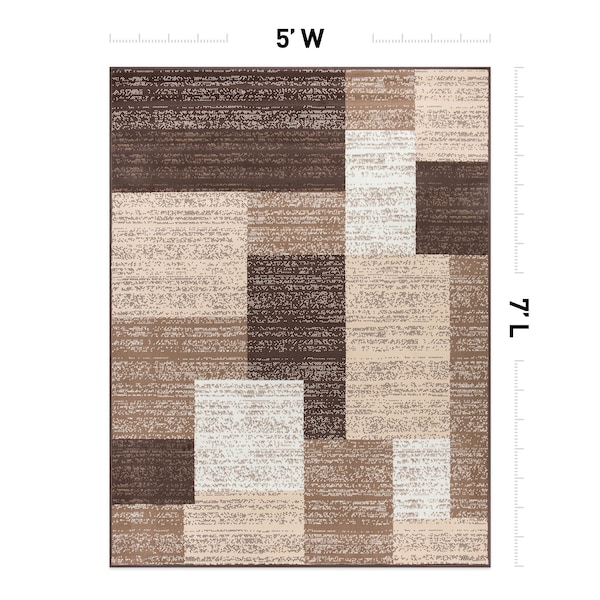 World Rug Gallery Contemporary Distressed Boxes Soft Area Rug 5' x 7' Brown - 3005BROWN5X7