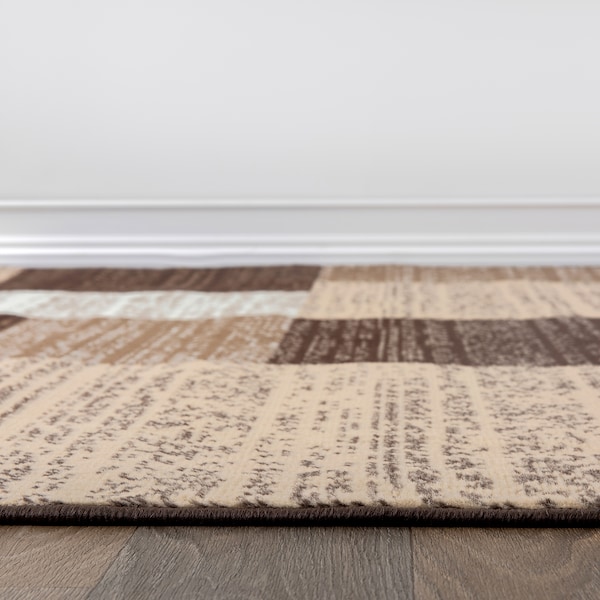World Rug Gallery Contemporary Distressed Boxes Soft Area Rug 5' x 7' Brown - 3005BROWN5X7