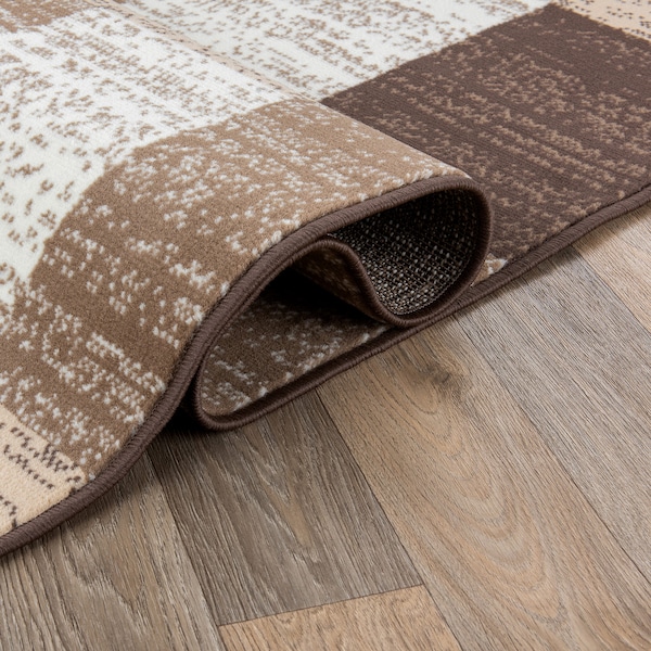 World Rug Gallery Contemporary Distressed Boxes Soft Area Rug 5' x 7' Brown - 3005BROWN5X7