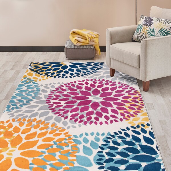 World Rug Gallery Modern Floral Circles Design 6'6'' Round Multi Area Rug - 9099MULTI6RND