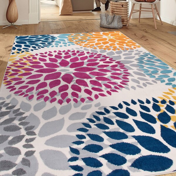 World Rug Gallery Modern Floral Circles Design 6'6'' Round Multi Area Rug - 9099MULTI6RND