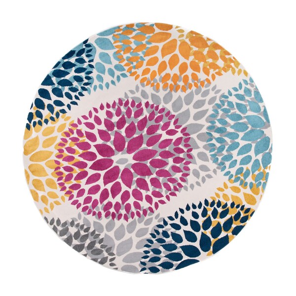 World Rug Gallery Modern Floral Circles Design 6'6'' Round Multi Area Rug - 9099MULTI6RND