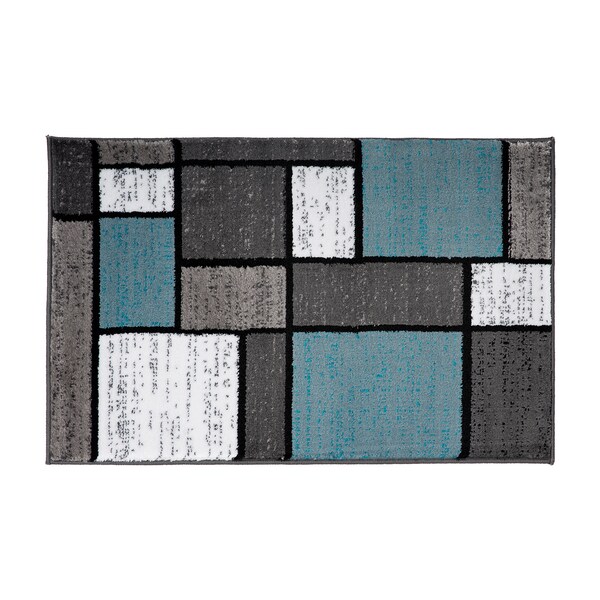 World Rug Gallery Contemporary Modern Boxes Design Soft Area Rug 2' x 3' Blue Gray - 106BLUE2X3