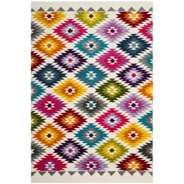 Safavieh 6 ft. - 7 in. x 9 ft. - 2 in. Fiesta Shag Power Loomed Rug; Medium Rectangle - Cream & Multi Color - FSG374A-6