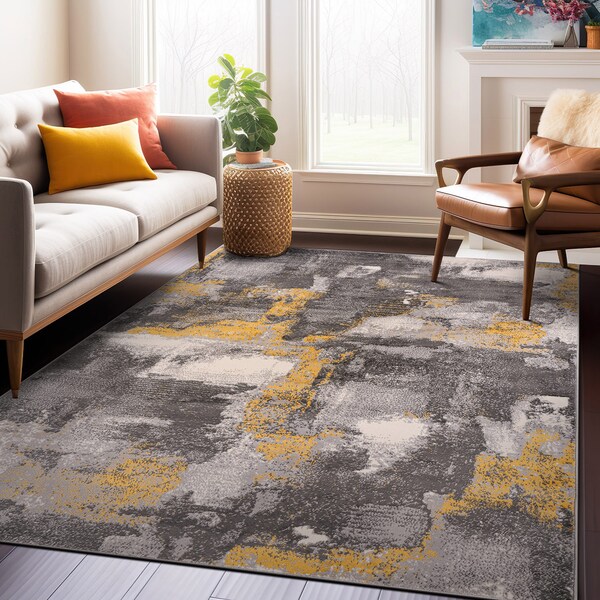 World Rug Gallery Brighton Modern Abstract Area Rug 5' X 7' Yellow - 4056YELLOW5X7