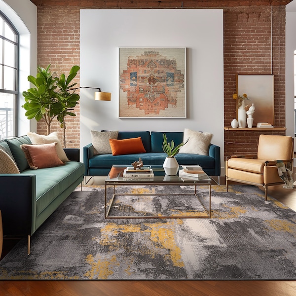 World Rug Gallery Brighton Modern Abstract Area Rug 5' X 7' Yellow - 4056YELLOW5X7