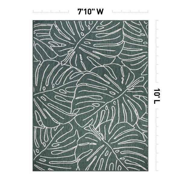 World Rug Gallery Contemporary Tropical Leaves Weather Resistant Indoor/Outdoor Area Rug 7' 10'' x 10' Green - 4031GREEN8X10