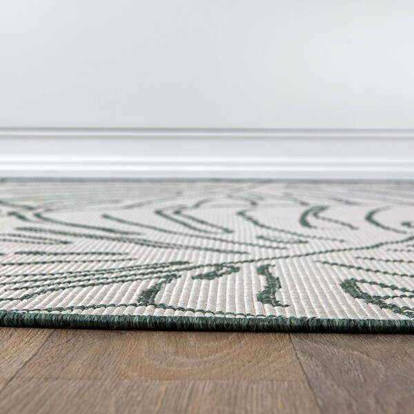 World Rug Gallery Contemporary Tropical Leaves Weather Resistant Indoor/Outdoor Area Rug 7' 10'' x 10' Green - 4031GREEN8X10