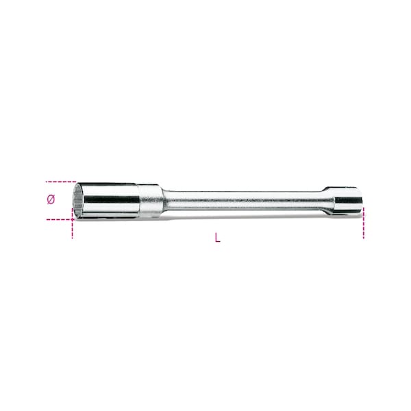 Beta 956L 1/2 in Square Drive, 12-Point Spark Plug Socket, Long Series, 14mm, 9/16 in - 009560214