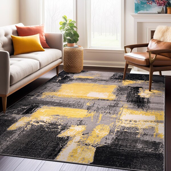 World Rug Gallery Contemporary Abstract Watercolor Design Soft Area Rug 5' x 7' Yellow - 398YELLOW5X7