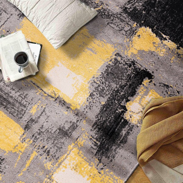 World Rug Gallery Contemporary Abstract Watercolor Design Soft Area Rug 5' x 7' Yellow - 398YELLOW5X7