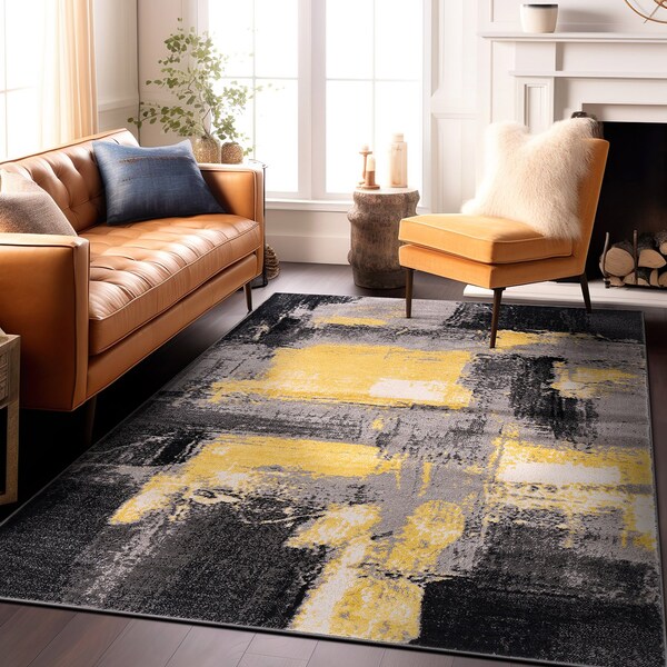 World Rug Gallery Contemporary Abstract Watercolor Design Soft Area Rug 5' x 7' Yellow - 398YELLOW5X7