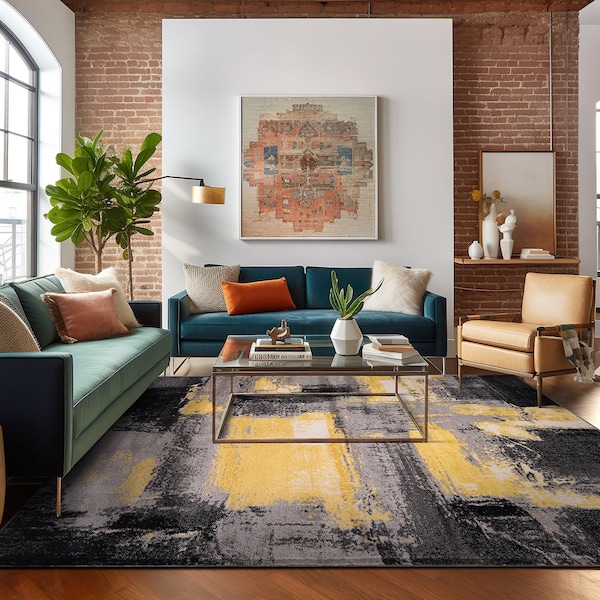 World Rug Gallery Contemporary Abstract Watercolor Design Soft Area Rug 5' x 7' Yellow - 398YELLOW5X7