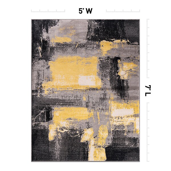 World Rug Gallery Contemporary Abstract Watercolor Design Soft Area Rug 5' x 7' Yellow - 398YELLOW5X7