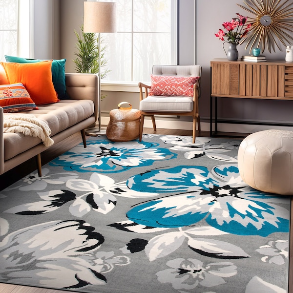 World Rug Gallery Modern Floral Area Rug 5'x7' Blue Area Rug - 9098BLUE5X7