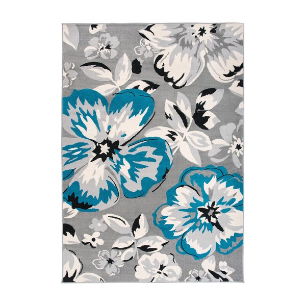 World Rug Gallery Modern Floral Area Rug 5'x7' Blue Area Rug - 9098BLUE5X7