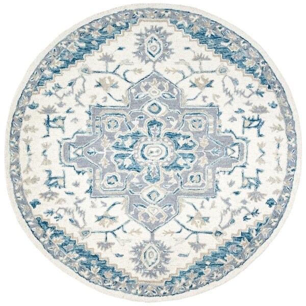 Safavieh Micro-Loop Hand Tufted Round Area RugIvory & Navy 5 x 5 ft. - MLP503L-5R