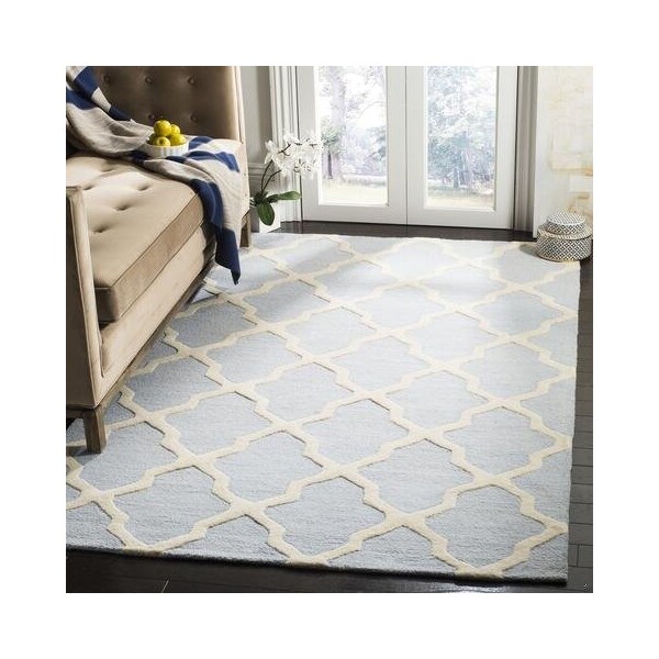 Safavieh 8 x 10 ft. Large Rectangle Transitional Cambridge- Light Blue and Ivory Hand Tufted Rug - CAM121A-8
