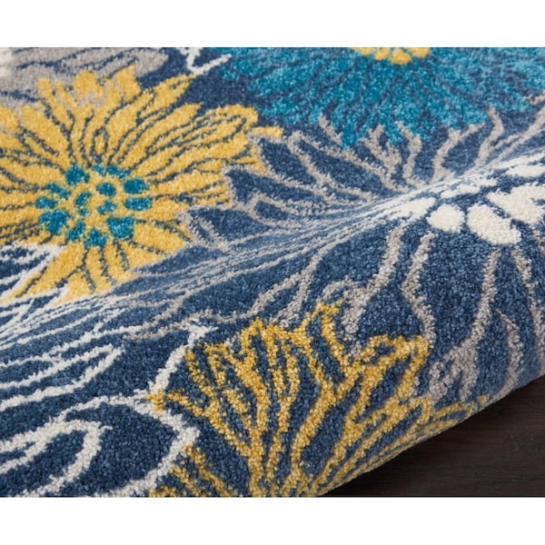 Homeroots 2 x 8 ft. Blue Tropical Flower Runner Rug - 385400