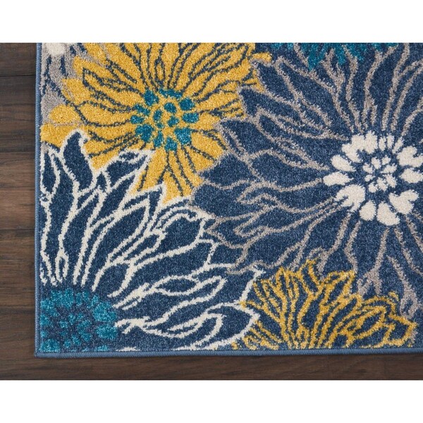 Homeroots 2 x 8 ft. Blue Tropical Flower Runner Rug - 385400