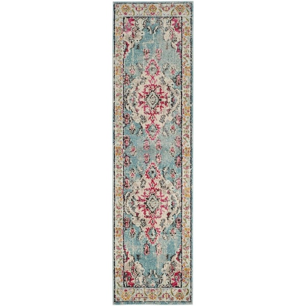 Safavieh Monaco Runner Rug, Light Blue and Fuchsia - 2 ft.-2 in. x 22 ft. - MNC243J-222