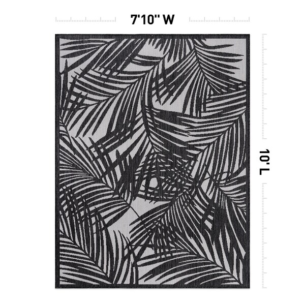 World Rug Gallery Contemporary Palm Leaf Textured Flat Weave Indoor/Outdoor Area Rug 7'10" x 10' Black - 118BLACK8X10