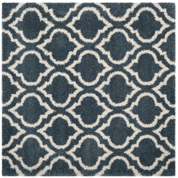 Flowers First 7 x 7 ft. Square Hudson Shag Power Loomed Rug, Slate Blue & Ivory - FL1909635