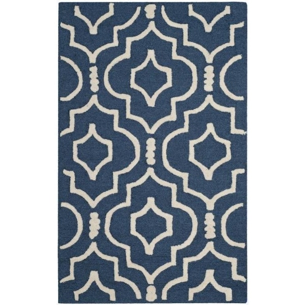 Safavieh 3 x 5 ft. Cambridge Hand Tufted Rug, Small Rectangle - Navy Blue and Ivory - CAM141G-3