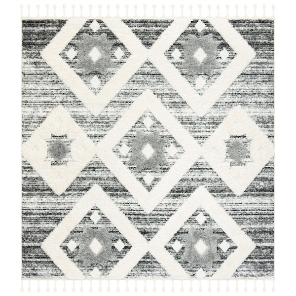 Safavieh 3 x 3 ft. Moroccan Tassel Shag Square Rug - Grey & Ivory - MTS664G-3SQ