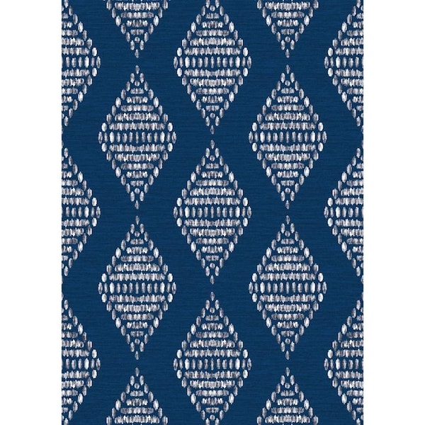 Linon Linon Home Decor 7 ft. W X 5 ft. L Navy Blue Diamonds Polyester Accent Rug - RUGACEOW450