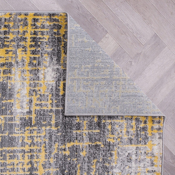 World Rug Gallery Distressed Abstract Design Non Shedding Soft Area Rug 2' x 7' Yellow - 394YELLOW2X7