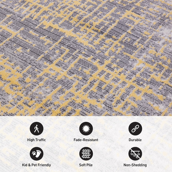 World Rug Gallery Distressed Abstract Design Non Shedding Soft Area Rug 2' x 7' Yellow - 394YELLOW2X7