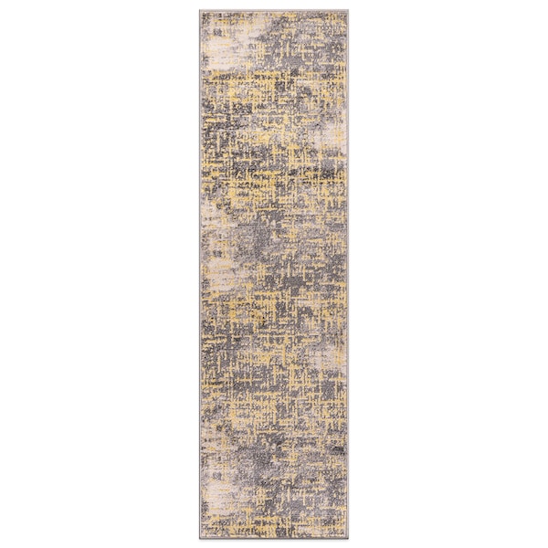 World Rug Gallery Distressed Abstract Design Non Shedding Soft Area Rug 2' x 7' Yellow - 394YELLOW2X7