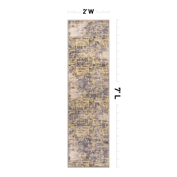 World Rug Gallery Distressed Abstract Design Non Shedding Soft Area Rug 2' x 7' Yellow - 394YELLOW2X7