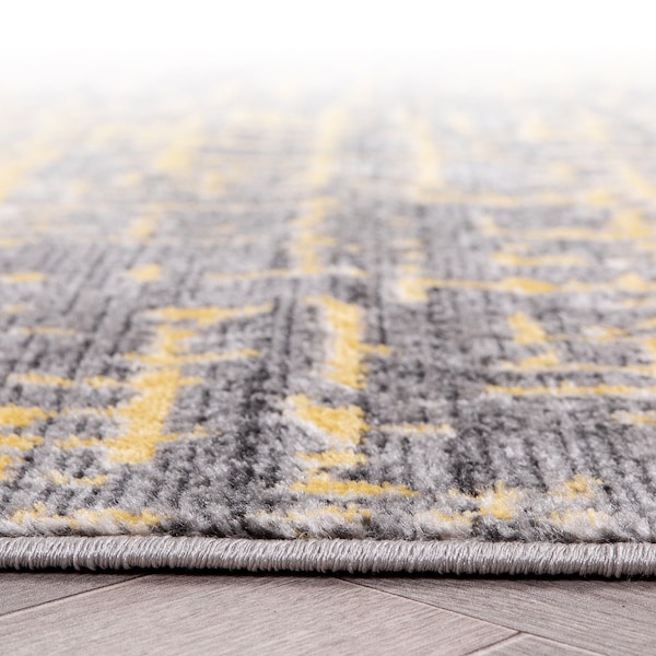 World Rug Gallery Distressed Abstract Design Non Shedding Soft Area Rug 2' x 7' Yellow - 394YELLOW2X7