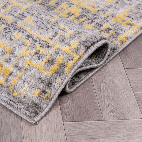 World Rug Gallery Distressed Abstract Design Non Shedding Soft Area Rug 2' x 7' Yellow - 394YELLOW2X7